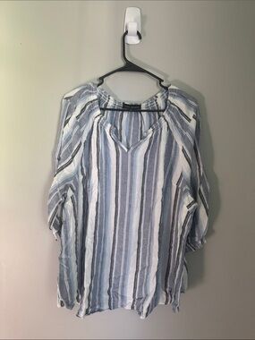 Lane Bryant Blue and White Vertical Stripe Tunic